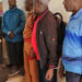 Sheikh Yahaya Mwanje in a blue tunic and other suspects in the Kiggundu murder case. PHOTO URN