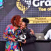 MTN CEO Sylvia Mulinge, hugs Bridget Basiima, winner of the Grand Tee of Tees and the overall winner in the Ladies Order of Merit