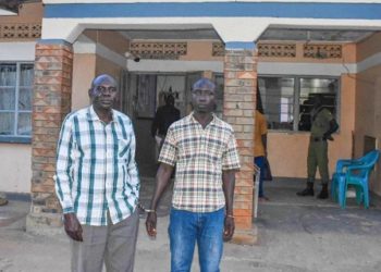 The suspects accused of soliciting a bribe of UGX 23million from a contractor at Arua CPS. PHOTO URN.