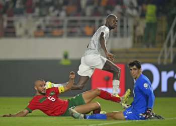 Evidence Makgopa netting South Africa's opening goal | Vanguard image.