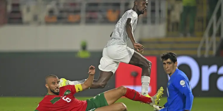 Evidence Makgopa netting South Africa's opening goal | Vanguard image.