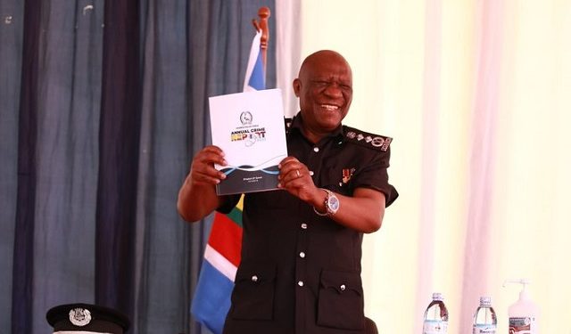 The Inspector General of Police Okoth Ochola launching the 2023 Annual Crime Report at the Naguru Police headquarters.