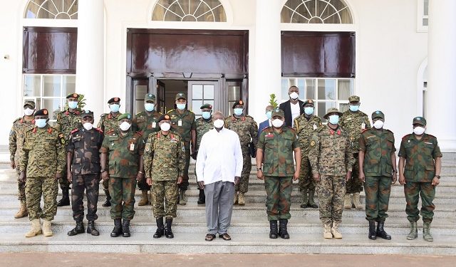 FILE PHOTO: President Yoweri Museveni meets UPDF and DRC army officials. Uganda has an operation in DRC but is on high alert over M23 issues