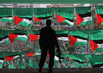 A rally marking the 21st anniversary of Hamas’s creation in Gaza City in 2008. Photograph: Mahmud Hams/AFP/Getty Images