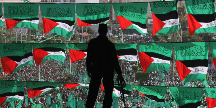 A rally marking the 21st anniversary of Hamas’s creation in Gaza City in 2008. Photograph: Mahmud Hams/AFP/Getty Images