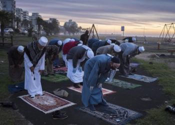 A group of Muslim praying in the month of Ramadan. Image may be subject to copyright.