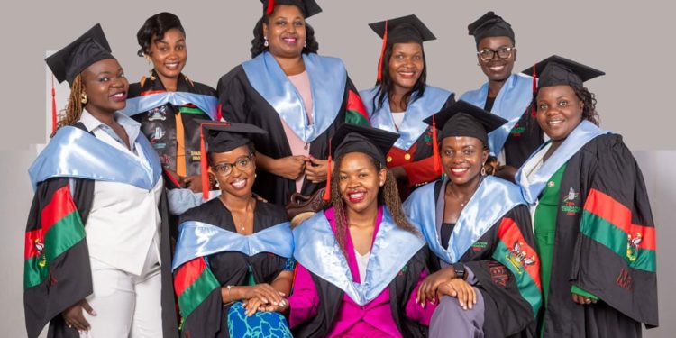 The pioneer class of the master's in strategic and corporate communication pose for a photo ahead of their graduation on January 17, 2025. PHOTO/SYLVIA KATUSHABE. PHOTO/SYLVIA KATUSHABE